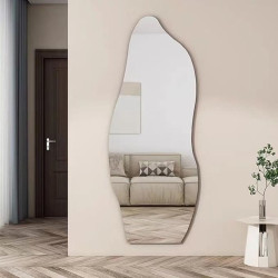 A modern, Scandinavian, full-length mirror that hangs or leans against the wall