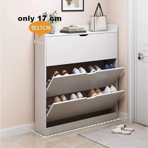 3 Tier Ultra Thin Tilting Shoe Cabinet Rack for Entryway Hallway Storage Furniture White 