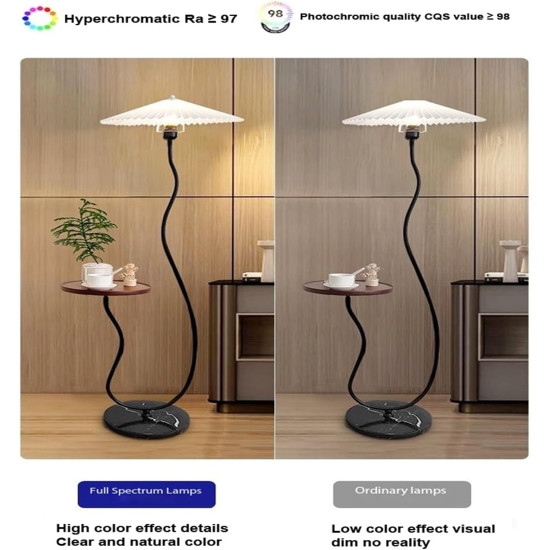 Nordic design standing floor lamp with wooden table, standing lamp with marble base