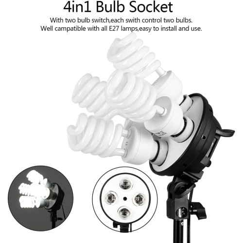 eWINNER Photo Studio Lighting Kit with 2pcs Softbox,2pcs 4in1 Bulb Socket,8pcs 150W Bulb,2pcs Light Stand,and Carrying Bag