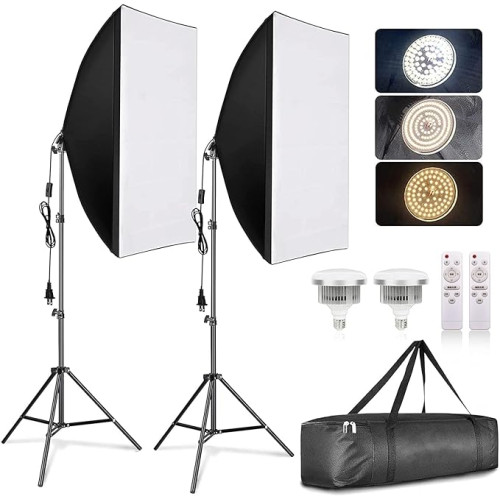  Lighting Kit, Studio Lights LED Photography Lighting Equipment with Remote Dimming 6000K Bulbs for Photography