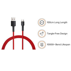 كابل بيانات ومزامنة بيانات مضفر بمنفذ USB-Type C أحمر/أسود