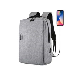حقيبة ظهر للابتوب محمولة مع منفذ USB رمادي/أسود