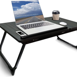 Folding laptop table, adjustable with cup holder