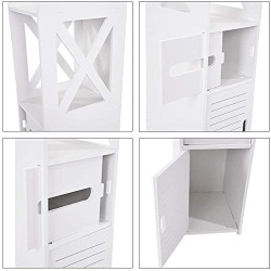 Small bathroom floor corner cabinet with door and shelves, it can be used as a slim toilet cabinet for toiletries,