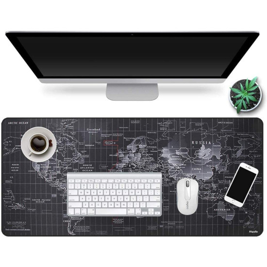 World Map Mouse Pad Large Gaming Mouse Pad Non-Slip Rubber Waterproof 70x30cm Grey/Black