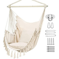 Rope hanging swing chair with two cushions