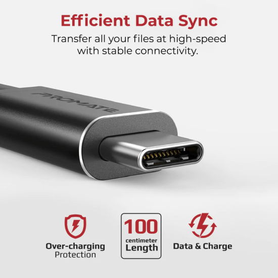 كابل شحن ومزامنة بيانات USB-C مجدول من القماش