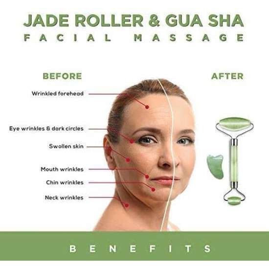 طقم تدليك الوجه Jade Roller مكون من قطعتين أخضر