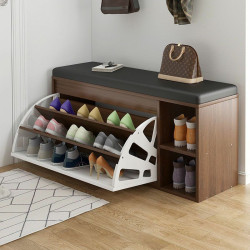 خزانة للأحذية خشبية مع مقعد اسود