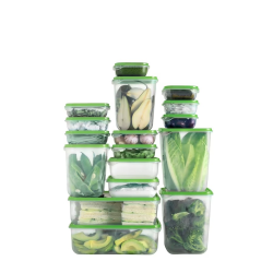 Food Container, Set of 17, Clear/Green