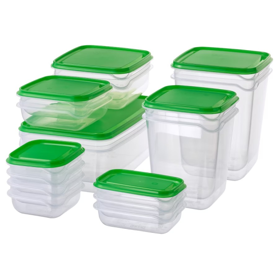 Food Container, Set of 17, Clear/Green