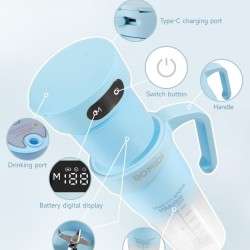 خلاط محمول من بوميدي، صانع سموثي مع شفرة من الستانلس ستيل 6 اوراق، شحن لاسلكي من النوع سي