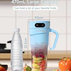 خلاط محمول من بوميدي، صانع سموثي مع شفرة من الستانلس ستيل 6 اوراق، شحن لاسلكي من النوع سي