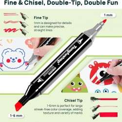 80 قلم رسم ملون، اقلام ماركر كحول، مجموعة اقلام تحديد بطرف مزدوج، اقلام تلوين