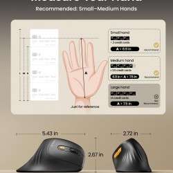  ماوس مريح EM11 NL من بروتو ارك، ماوس عمودي لاسلكي قابل لاعادة الشحن، 3 اجهزة، اتصال متعدد الاجهزة للكمبيوتر