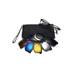 Polarized Mirror Night Vision Glasses 5 Magnetic Clip Black Sunglasses