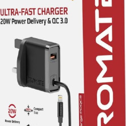 Fast Charging 20W Power Delivery Wall Charger With 1.5m Lightning Cable Black